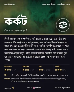 কর্কট রাশির দৈনিক রাশিফল কার্ড, ১৭ অক্টোবর, ২০২৬, শনিবার