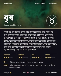 বৃষ রাশির দৈনিক রাশিফল কার্ড, ১৭ অক্টোবর, ২০২৬, শনিবার