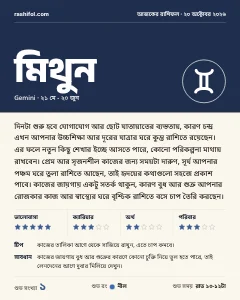 মিথুন রাশির দৈনিক রাশিফল কার্ড, ২০ অক্টোবর, ২০২৬, মঙ্গলবার
