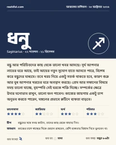 ধনু রাশির দৈনিক রাশিফল কার্ড, ২০ অক্টোবর, ২০২৬, মঙ্গলবার
