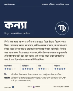 কন্যা রাশির দৈনিক রাশিফল কার্ড, ২০ অক্টোবর, ২০২৬, মঙ্গলবার
