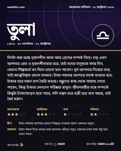 তুলা রাশির দৈনিক রাশিফল কার্ড, ২১ অক্টোবর, ২০২৬, বুধবার