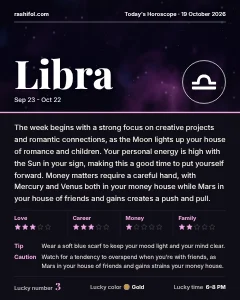 Libra daily horoscope card, Monday, October 19, 2026