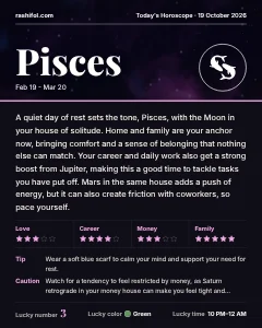 Pisces daily horoscope card, Monday, October 19, 2026