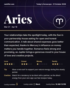 Aries daily horoscope card, Wednesday, October 21, 2026