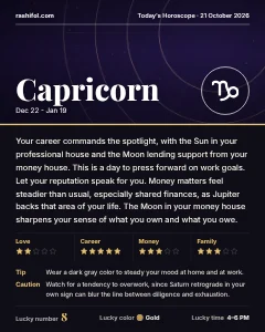 Capricorn daily horoscope card, Wednesday, October 21, 2026