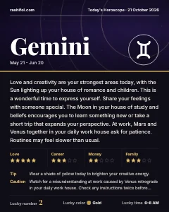 Gemini daily horoscope card, Wednesday, October 21, 2026