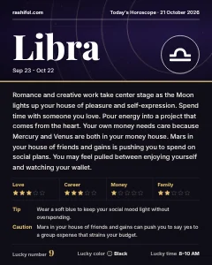 Libra daily horoscope card, Wednesday, October 21, 2026