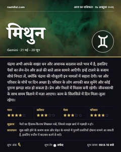 मिथुन राशि का दैनिक राशिफल कार्ड, 17 अक्टूबर 2026, शनिवार