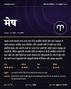 मेष राशि का दैनिक राशिफल कार्ड, 21 अक्टूबर 2026, बुधवार